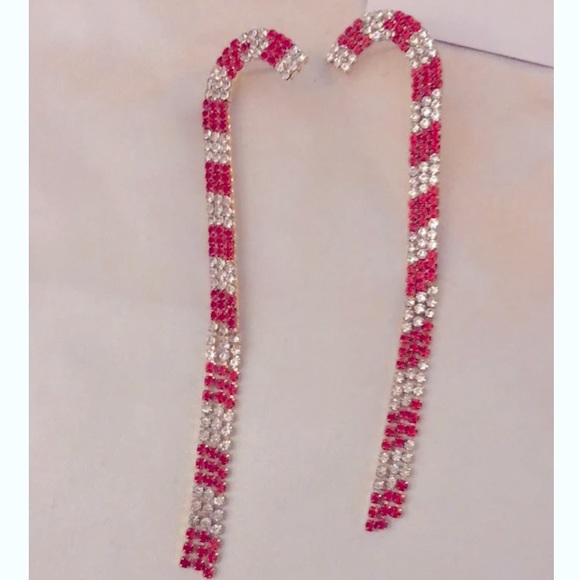 New Betsey Johnson BETSEYS HOLIDAY CANDY CANE LINEAR EARRINGS RED - Picture 9 of 11